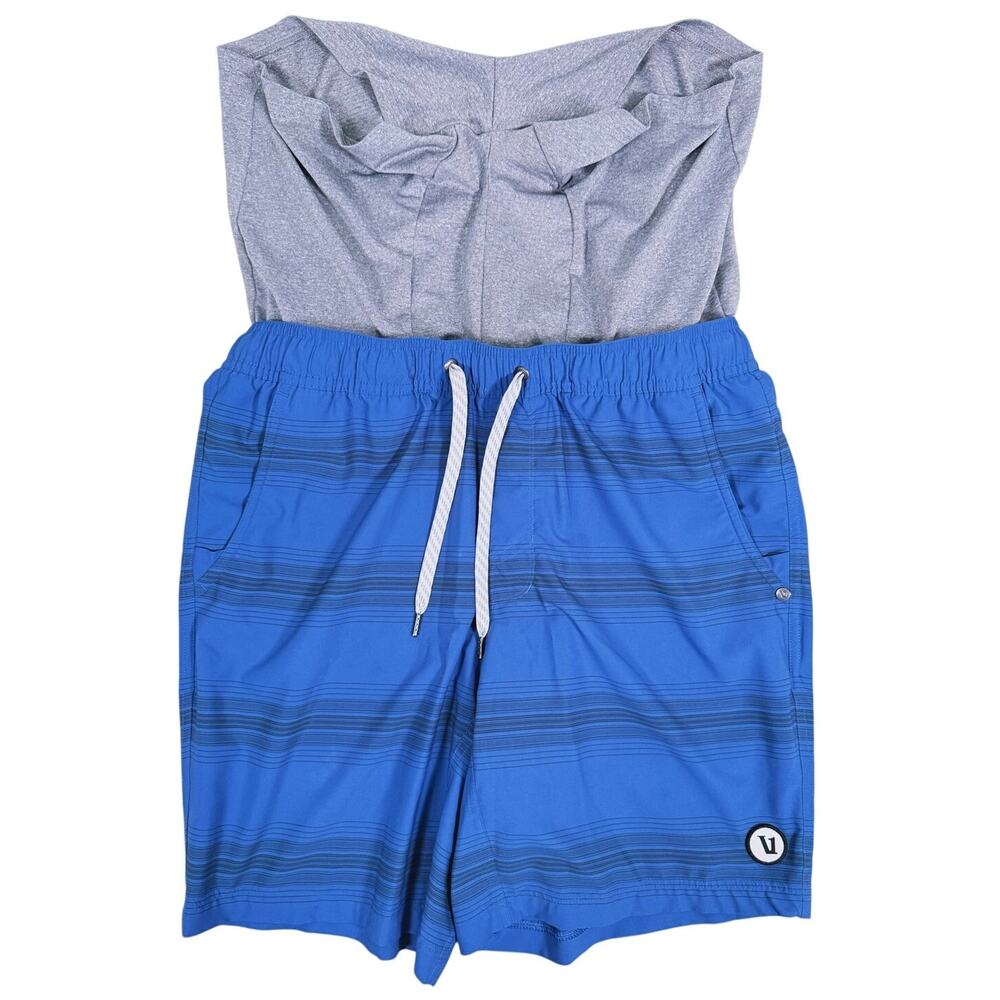 Vuori Mens Kore Short Lined 7" Size Medium Sea Gradient Stripe Blue Athletic Gym - Picture 4 of 11